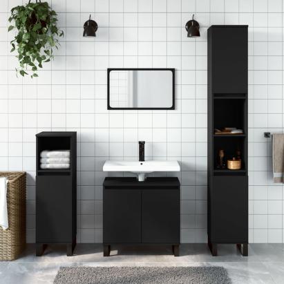 Dulap de baie, negru, 30x30x190 cm, lemn prelucrat GartenMobel Dekor