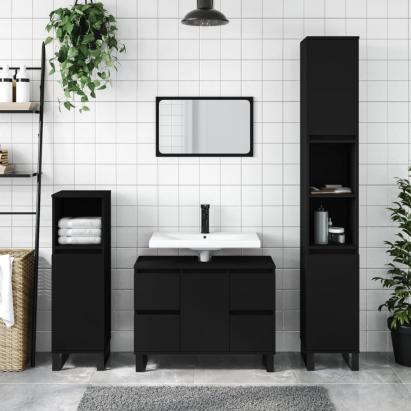 Dulap de baie, negru, 30x30x100 cm, lemn prelucrat GartenMobel Dekor