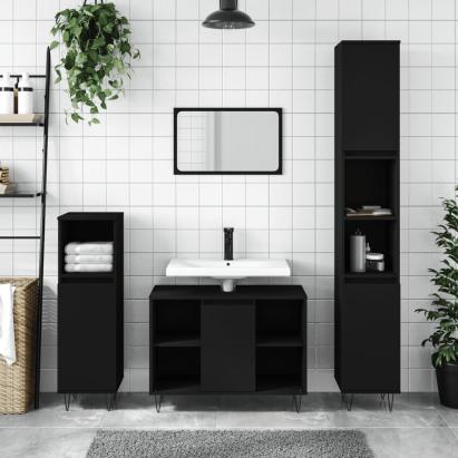 Dulap pentru baie, negru, 80x33x60 cm, lemn compozit GartenMobel Dekor
