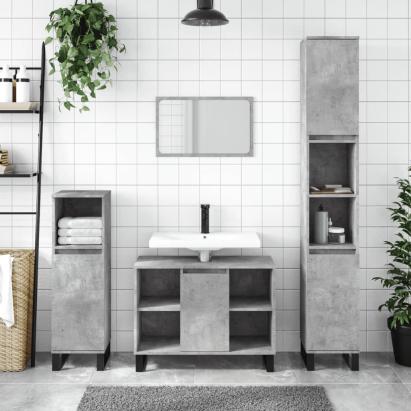 Dulap pentru baie, gri beton, 80x33x60 cm, lemn compozit GartenMobel Dekor