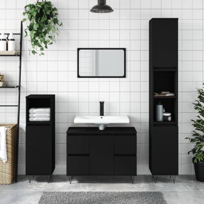 Dulap pentru baie, negru, 80x33x60 cm, lemn compozit GartenMobel Dekor