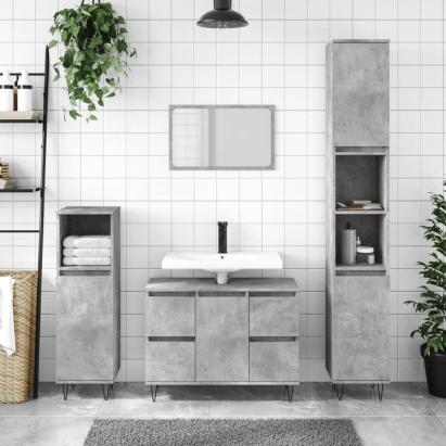 Dulap pentru baie, gri beton, 80x33x60 cm, lemn compozit GartenMobel Dekor