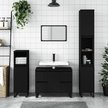 Dulap pentru baie, negru, 80x33x60 cm, lemn compozit GartenMobel Dekor