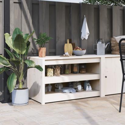 Dulap bucătărie de exterior, alb, 106x55x64 cm, lemn masiv pin GartenMobel Dekor