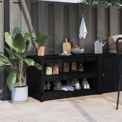 Dulap bucătărie de exterior negru, 106x55x64 cm, lemn masiv pin GartenMobel Dekor