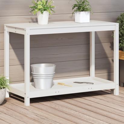 Masă de plantare cu poliță alb 108x50x75 cm, lemn masiv de pin GartenMobel Dekor