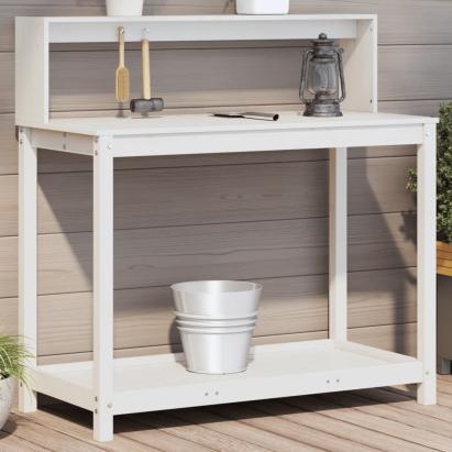 Masă de plantare cu rafturi alb 108x50x109,5 cm lemn masiv pin GartenMobel Dekor