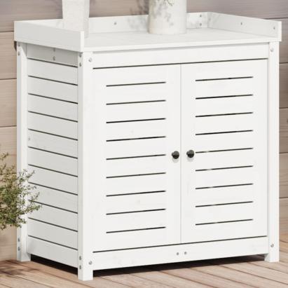 Masă de plantare cu rafturi alb 82,5x50x86,5 cm lemn masiv pin GartenMobel Dekor