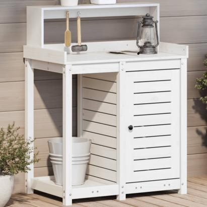 Masă de plantare cu rafturi alb 82,5x50x109,5 cm lemn masiv pin GartenMobel Dekor