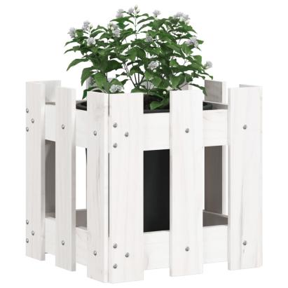 Jardinieră grădină design gard, alb, 30x30x30 cm lemn masiv pin GartenMobel Dekor
