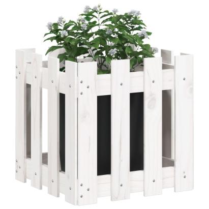 Jardinieră grădină design gard, alb, 40x40x40 cm lemn masiv pin GartenMobel Dekor