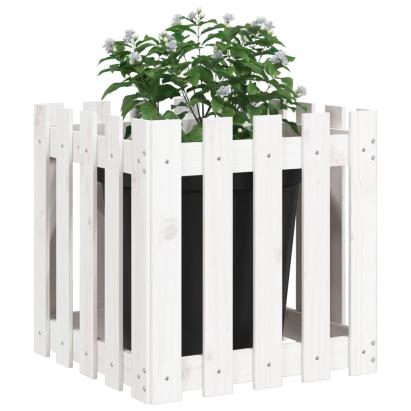 Jardinieră grădină design gard, alb, 50x50x50 cm lemn masiv pin GartenMobel Dekor