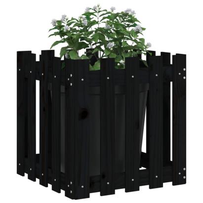 Jardinieră grădină design gard negru 50x50x50 cm lemn masiv pin GartenMobel Dekor