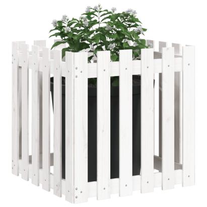 Jardinieră grădină design gard, alb, 60x60x60 cm lemn masiv pin GartenMobel Dekor