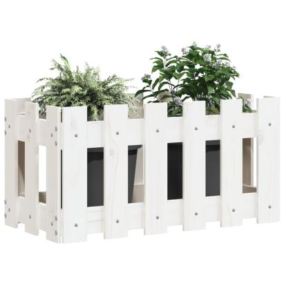 Jardinieră grădină design gard, alb, 60x30x30 cm lemn masiv pin GartenMobel Dekor