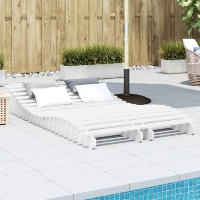 Șezlonguri, 2 buc., alb, 205x60x31,5 cm, lemn masiv pin GartenMobel Dekor