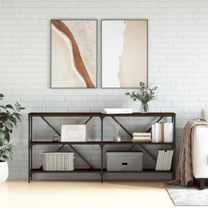 Masă consolă stejar maro, 160x30x75 cm, lemn prelucrat și fier GartenMobel Dekor