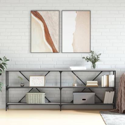 Masă consolă, gri sonoma, 200x30x75 cm lemn prelucrat și fier GartenMobel Dekor