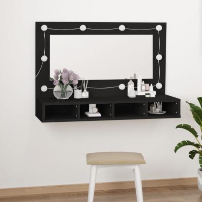 Dulap cu oglindă și LED, negru, 90x31,5x62 cm GartenMobel Dekor