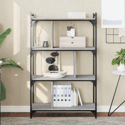 Bibliotecă cu 4 niveluri gri sonoma 76x32x123 cm lemn compozit GartenMobel Dekor