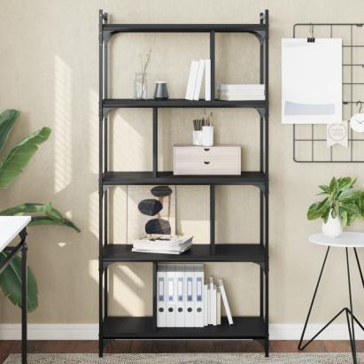 Bibliotecă cu 5 niveluri, negru, 76x32x158 cm, lemn prelucrat GartenMobel Dekor