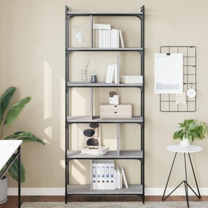 Bibliotecă cu 6 niveluri gri sonoma 76x32x192 cm lemn compozit GartenMobel Dekor