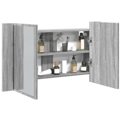 Dulap de baie cu oglindă și LED, gri sonoma, 80x12x45 cm, acril GartenMobel Dekor