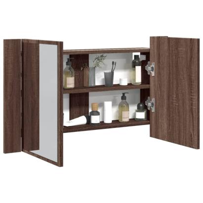Dulap de baie cu oglindă și LED stejar maro, 80x12x45 cm, acril GartenMobel Dekor