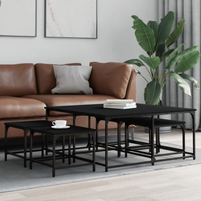 Mese suprapuse de cafea, 5 buc, negru, lemn prelucrat GartenMobel Dekor