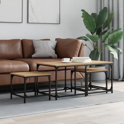 Mese suprapuse de cafea, 3 buc, stejar sonoma, lemn prelucrat GartenMobel Dekor