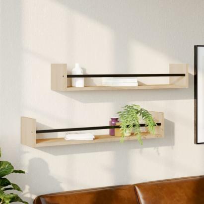 Rafturi de perete cu bare, 2 buc, stejar sonoma, 80x16x14 cm GartenMobel Dekor