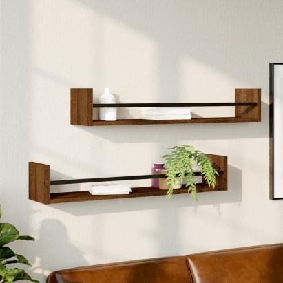 Rafturi de perete cu bare 2 buc, maro, 80x16x14 cm, stejar GartenMobel Dekor