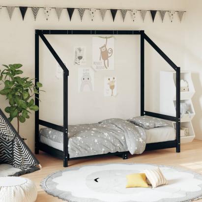 Cadru de pat pentru copii, negru, 80x160 cm, lemn masiv de pin GartenMobel Dekor