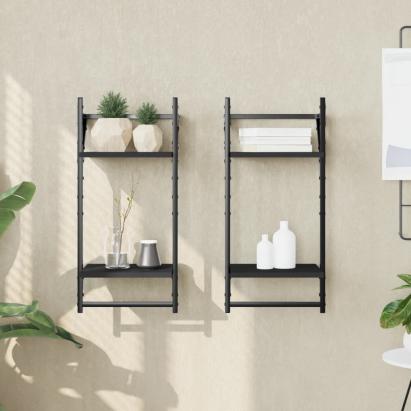 Rafturi perete cu 2 niveluri/bare 2 buc negru 30x25x65 cm GartenMobel Dekor