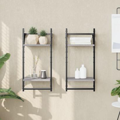 Rafturi perete 2 niveluri cu bare 2 buc. gri sonoma 30x25x65 cm GartenMobel Dekor