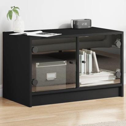 Comodă TV cu uși din sticlă, negru, 68x37x42 cm GartenMobel Dekor