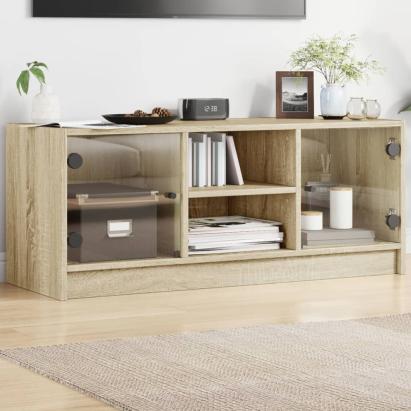Comodă TV cu uși din sticlă, stejar sonoma, 102x37x42 cm GartenMobel Dekor