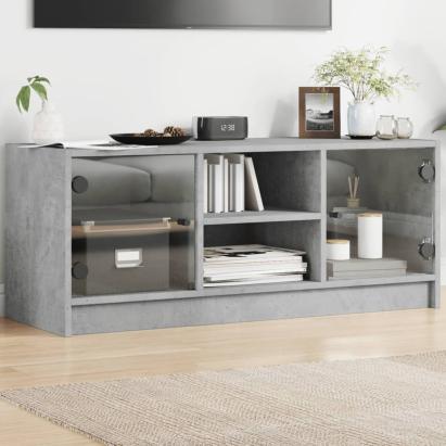Comodă TV cu uși din sticlă, gri beton, 102x37x42 cm GartenMobel Dekor