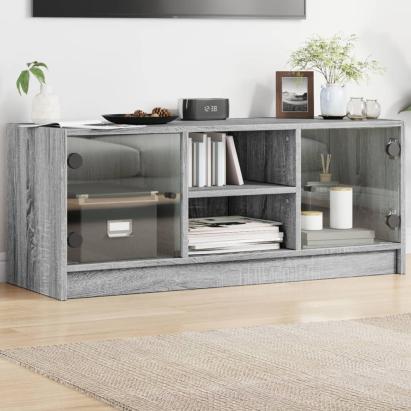 Comodă TV cu uși din sticlă, gri sonoma, 102x37x42 cm GartenMobel Dekor
