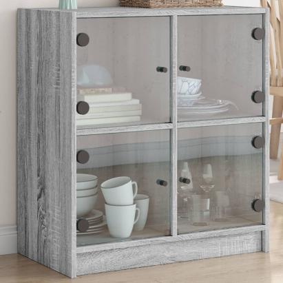 Dulap lateral cu uși din sticlă, gri sonoma, 68x37x75,5 cm GartenMobel Dekor