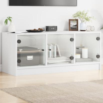 Comodă TV cu uși din sticlă, alb, 102x37x42 cm GartenMobel Dekor
