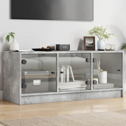 Comodă TV cu uși din sticlă, gri beton, 102x37x42 cm GartenMobel Dekor