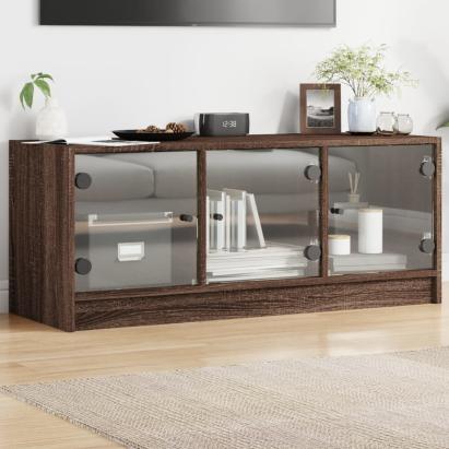 Comodă TV cu uși din sticlă, stejar maro, 102x37x42 cm GartenMobel Dekor