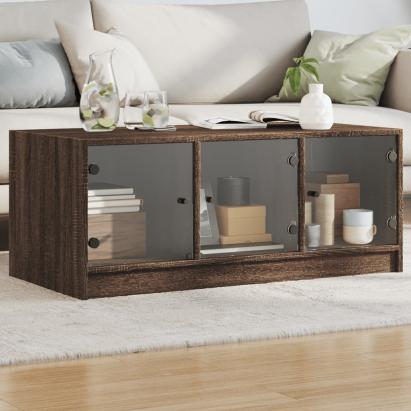 Măsuță de cafea cu uși din sticlă, stejar maro, 102x50x42 cm GartenMobel Dekor