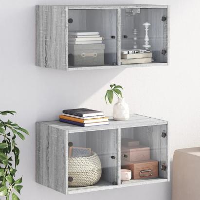 Dulapuri de perete cu uși sticlă 2 buc. gri sonoma 68,5x37x35cm GartenMobel Dekor