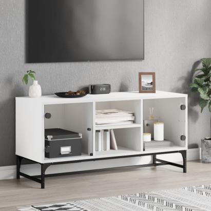 Comodă TV cu uși din sticlă, alb, 102x37x50 cm GartenMobel Dekor