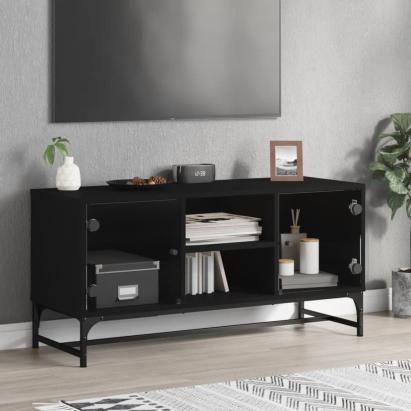 Comodă TV cu uși din sticlă, negru, 102x37x50 cm GartenMobel Dekor