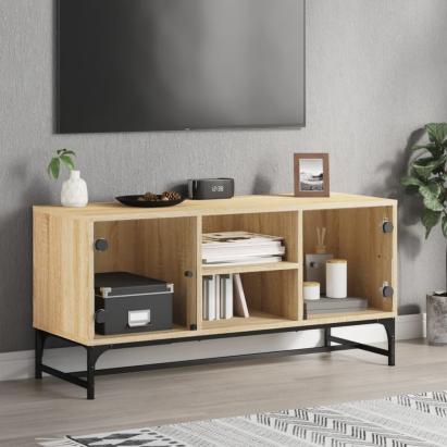Comodă TV cu uși din sticlă, stejar sonoma, 102x37x50 cm GartenMobel Dekor