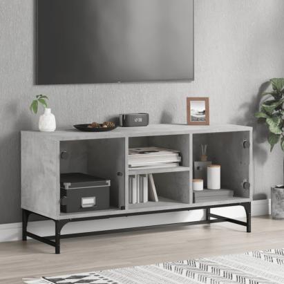 Comodă TV cu uși din sticlă, gri beton, 102x37x50 cm GartenMobel Dekor
