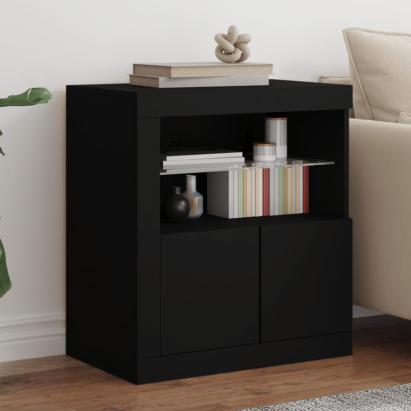 Servantă cu lumini LED, negru, 60,5x37x67 cm GartenMobel Dekor